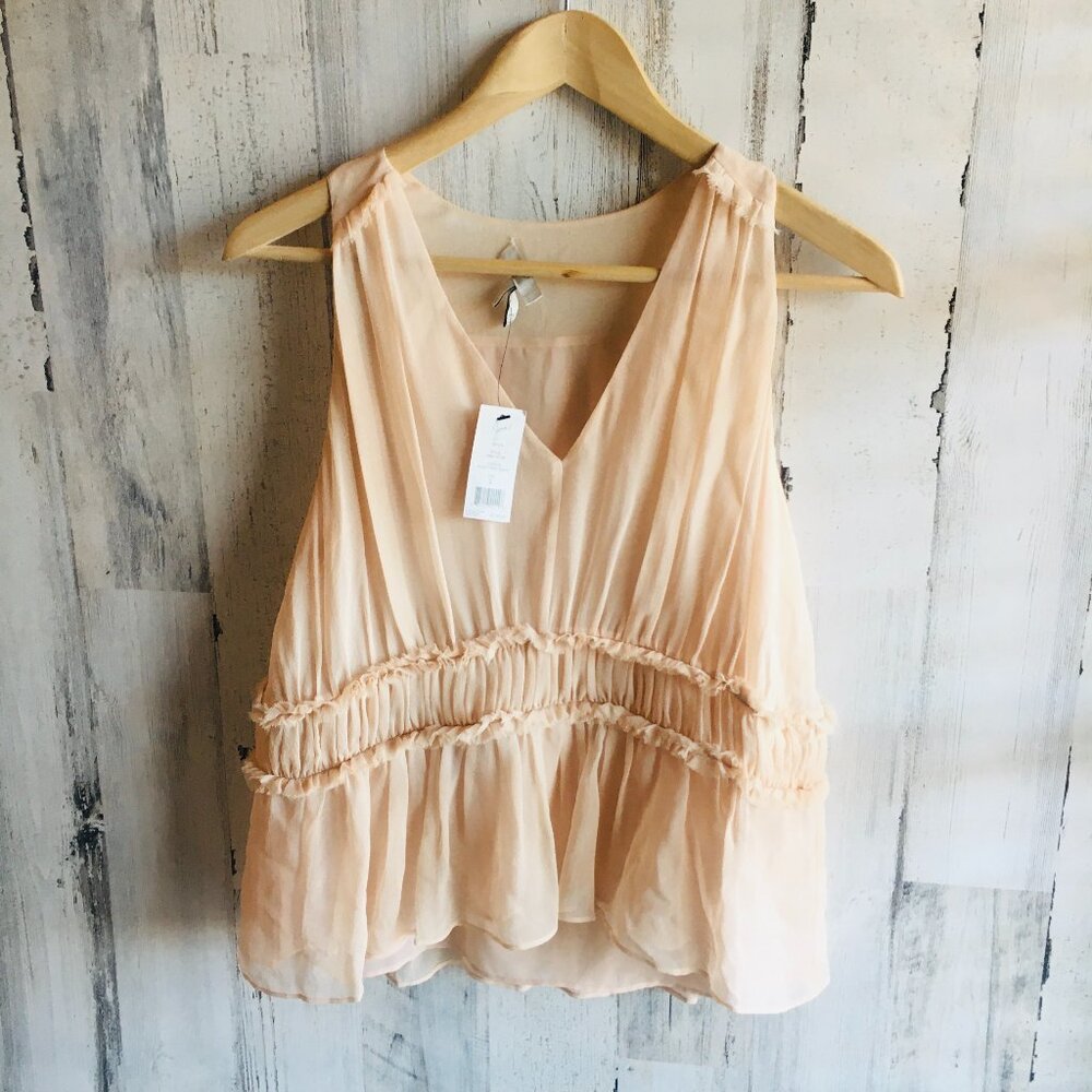 NWT Joie Bach Blouse 100% Silk Sleeveless Cream Light Peach Cottagecore S